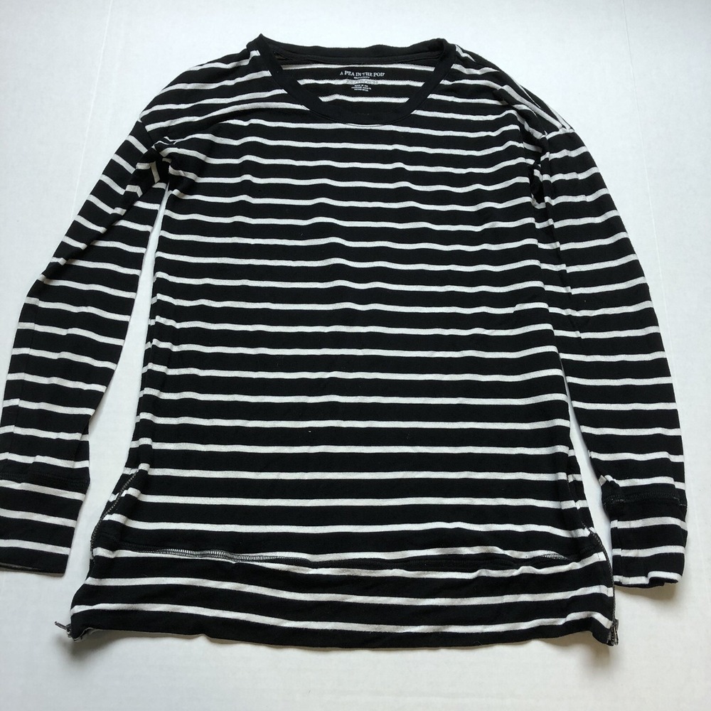 A Pea In The Pod Maternity Black White Long Sleeve Knit Top Sz XS A1850